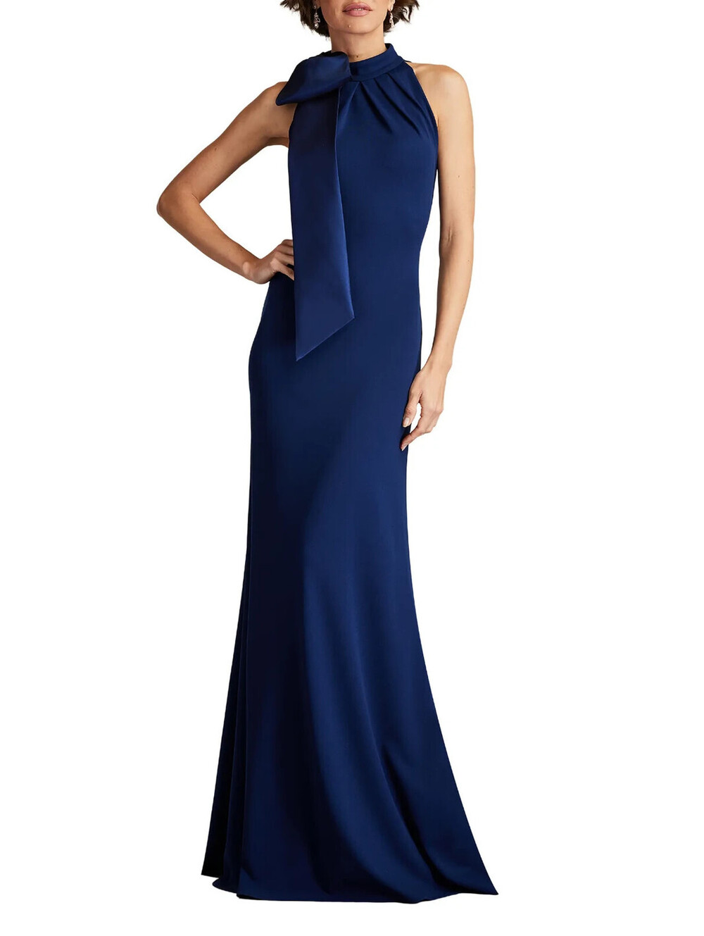 NEW Tadashi Shoji Bow Neck Gown in Navy Sz M #LD568